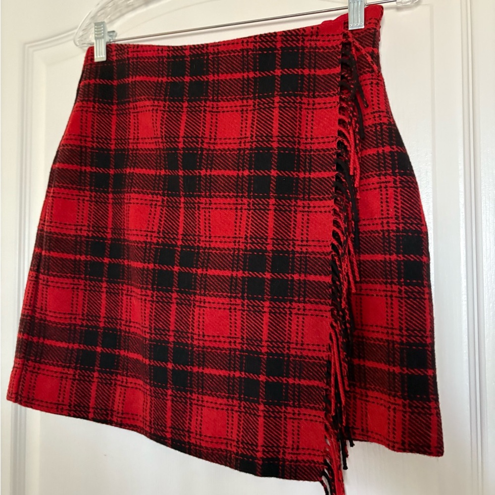 LOFT Red and Black Plaid Mini Skirt
